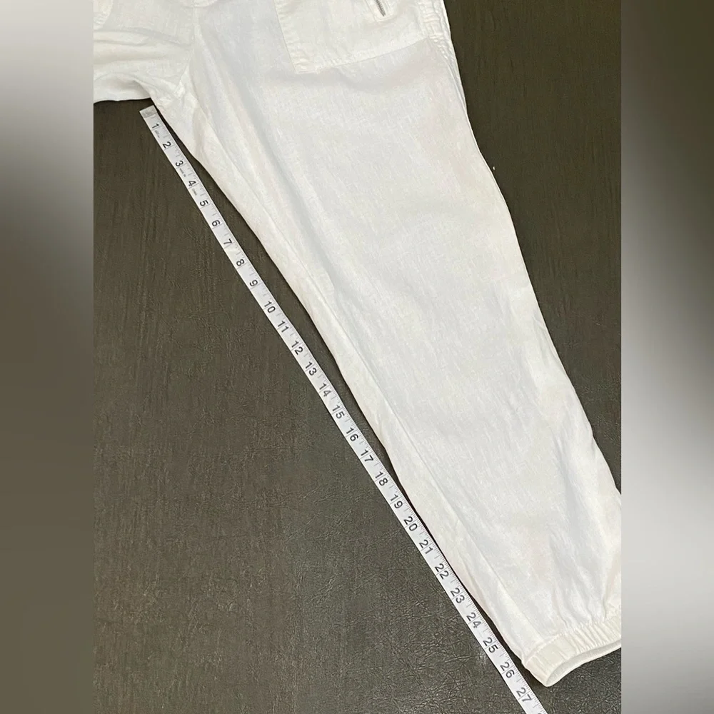 Athleta White Linen 100% Drawstring Cabo Joggers with Zip Pockets Size 10